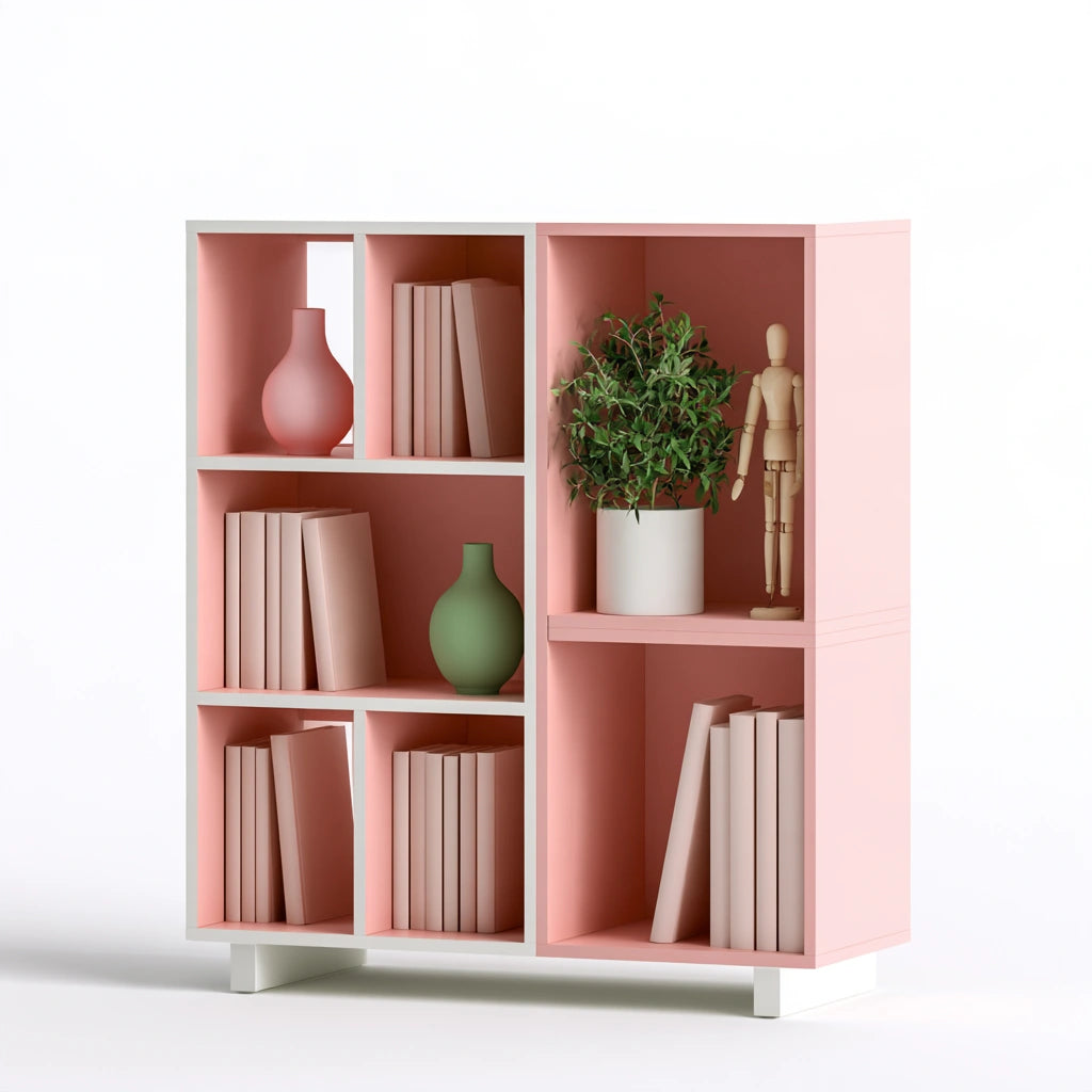 Mehrstufiges Aufbewahrungsregal, aus Holz, Farbe: rosa und weiß