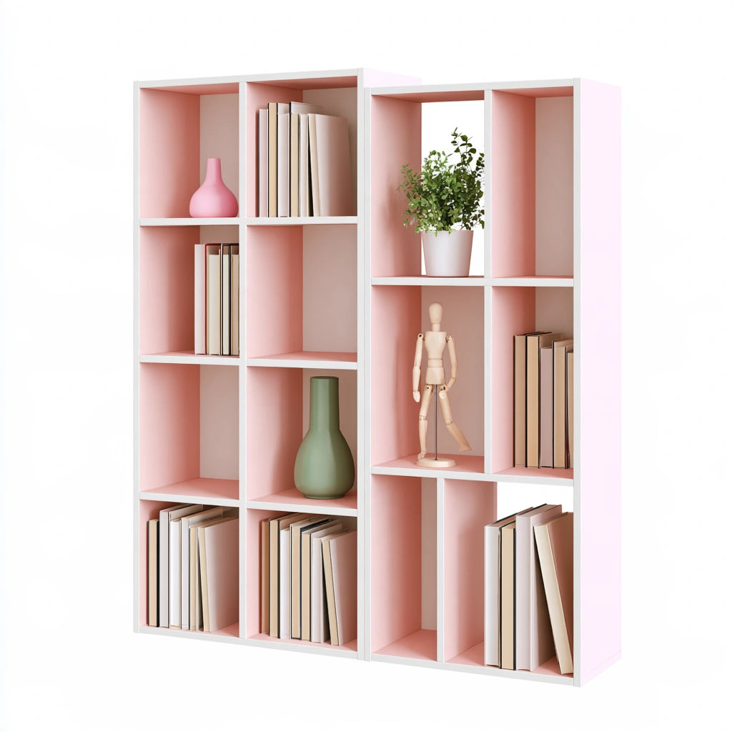 Mehrstufiges Aufbewahrungsregal, aus Holz, Farbe: rosa und weiß